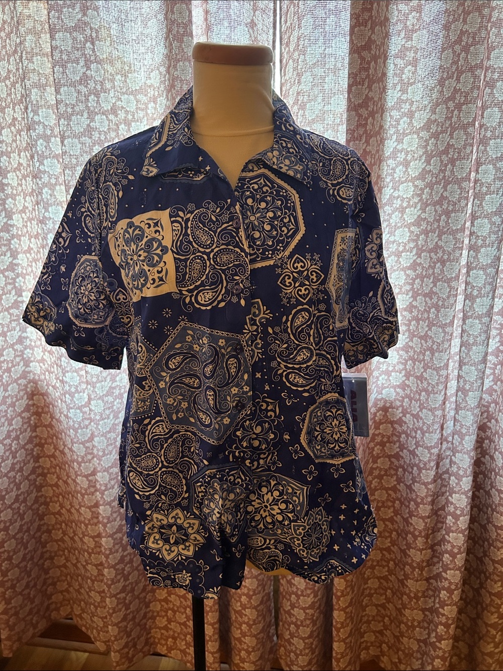 Alia Navy and White Bandana Print Button-Down Shirt